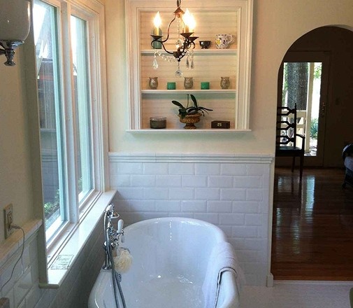 Bathroom renovation modern tile and fixtures installed by LeBlanc Contracting