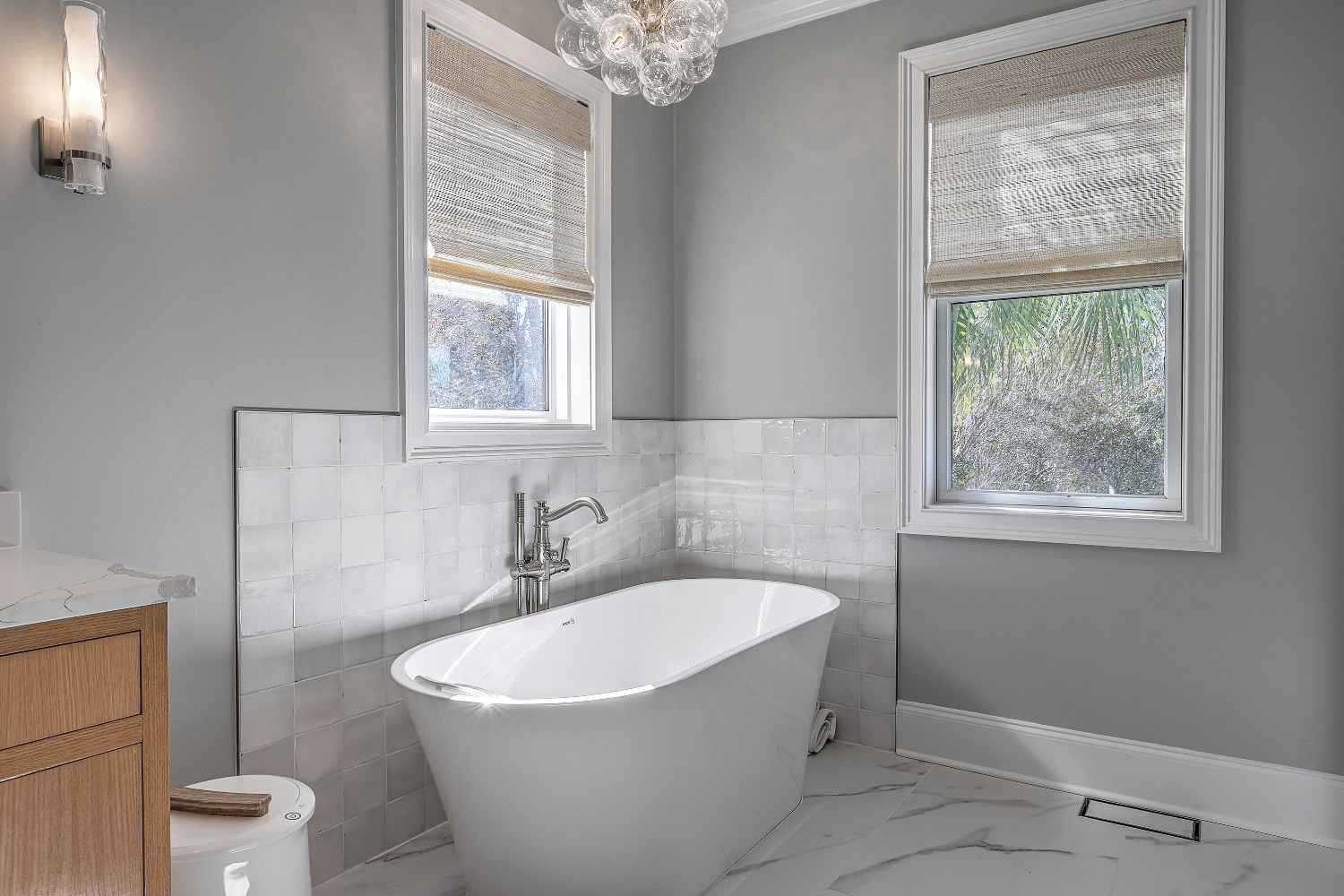 Bathroom remodel custom tile, vanity, and shower by LeBlanc Contracting