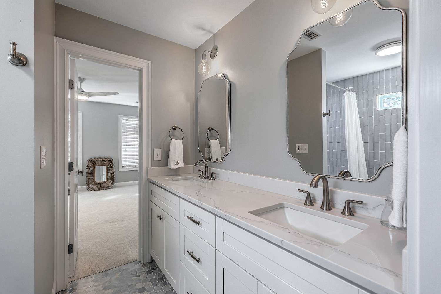 Bathroom remodel custom tile, vanity, and shower by LeBlanc Contracting